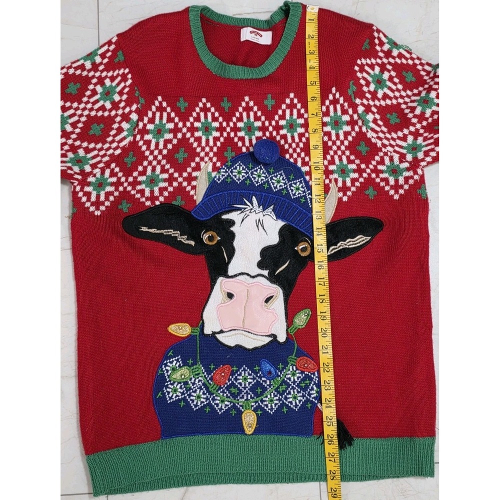 Holiday Time Ugly Christmas Cow Sweater L 42–44 3D Pom Pom - Picture 9 of 9